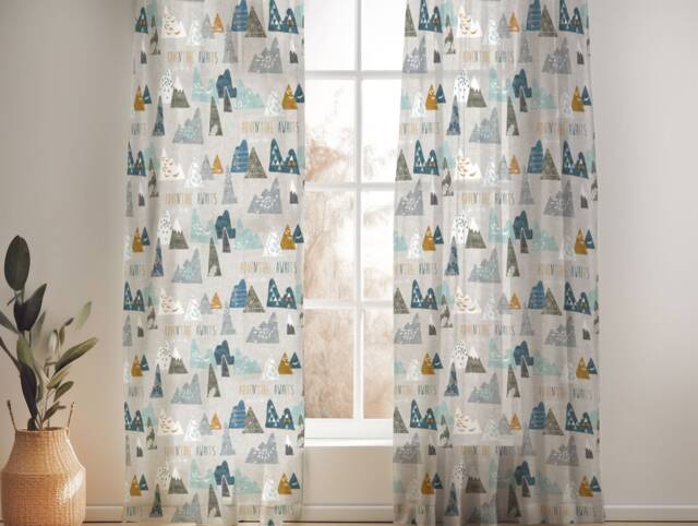 Adventure Awaits Nursery Curtains Mountain Print, Handmade Cotton - image 1