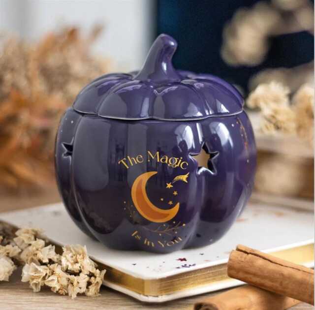Purple Pumpkin Ceramic Wax Melt Burner With Lid Halloween Autumn Theme - image 1