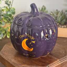 Purple Pumpkin Ceramic Wax Melt Burner With Lid Halloween Autumn Theme - thumbnail 2