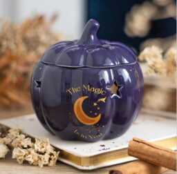 Purple Pumpkin Ceramic Wax Melt Burner With Lid Halloween Autumn Theme - thumbnail 1