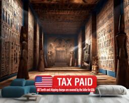 Egyptian Temple Mural, Pharaohs, Hieroglyphics, Peel & Stick Wallpaper - thumbnail 1