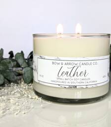 15 Oz Natural Soy Candle Leather Scented - Double Wick Eco-Friendly Masculine