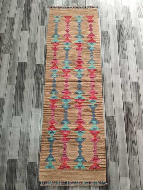 Minimalist Scandinavian Runner, Handmade Artisan Afghan Turkish Persian Swedish Style Flatweave Natural Wool Kilim Runner Rug 203x63 cm - image 1