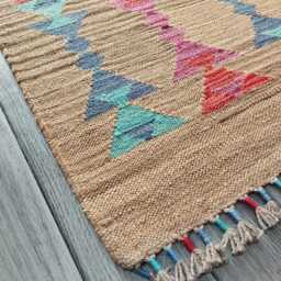 Minimalist Scandinavian Runner, Handmade Artisan Afghan Turkish Persian Swedish Style Flatweave Natural Wool Kilim Runner Rug 203x63 cm - thumbnail 2