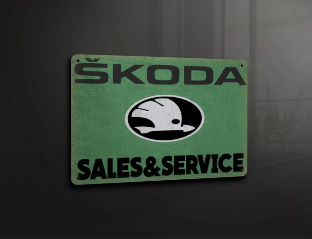 Skoda Sales & Services Car Automotive - Metal Sign Plaque Wall Art Decor Signage