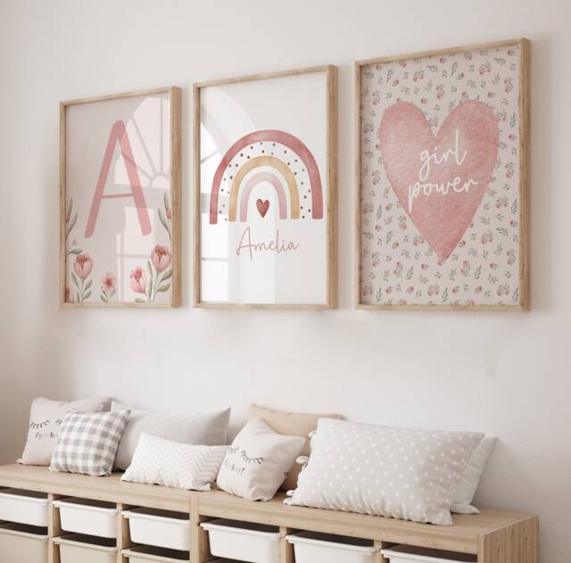 Girls Bedroom Prints, Girls Room Decor, Girl Wall Art, Rainbow, Nursery Decor, Unicorn Decor, Pink Power, Floral, Boho, Neutral, Girly - image 1