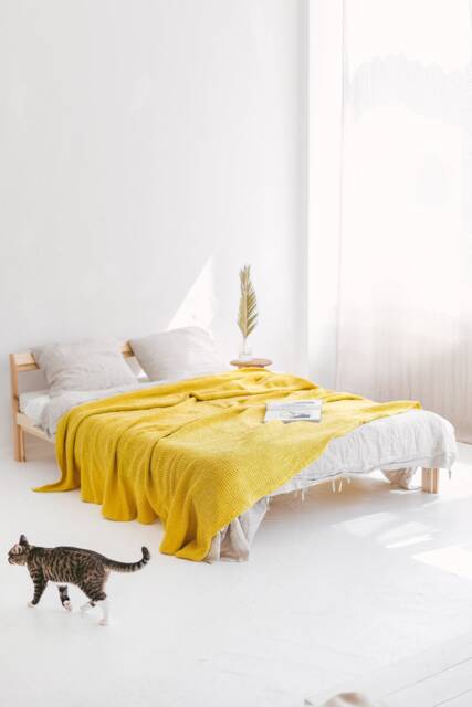 Waffle Linen Blanket, Linen Throw Bed in Waffle Pattern, Bedspread, Queen King Bed Cover, Coverlet - image 1