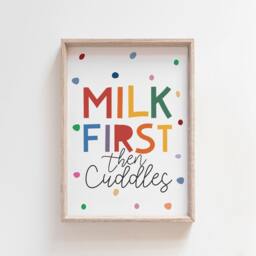 But First Milk Print, Nursery Wall Art, Prints, Rainbow Decor, Baby Gift, Quote - thumbnail 1