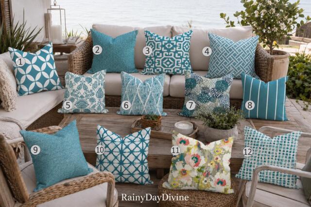 Outdoor Pillows Or Indoor Custom Cover - Blue Teal Peacock Deep River Designer Modern Multiple Sizes 18 X 18, 16X16, 20X20 - image 1