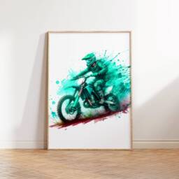 Motocross Poster Prints - Turquoise Set Of 3 Watercolour Dirt Bikes - Motorcycle Print Kids Wall Art Motor Artwork Boys Bedoom Decor - thumbnail 2