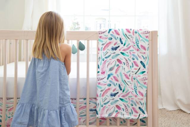 Pink Feather Boho Baby Nursery Set Organic Cotton Swaddle Blanket - image 1
