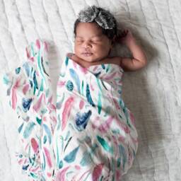 Pink Feather Boho Baby Nursery Set Organic Cotton Swaddle Blanket - thumbnail 3