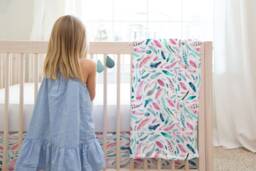 Pink Feather Boho Baby Nursery Set Organic Cotton Swaddle Blanket - thumbnail 1