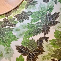 Luxury Lampshade Using Beautiful Japanese Chirugami - Yuzen Paper Sandy Beige Linen Exterior Green Leaves Interior - thumbnail 2