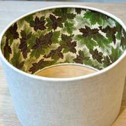 Luxury Lampshade Using Beautiful Japanese Chirugami - Yuzen Paper Sandy Beige Linen Exterior Green Leaves Interior - thumbnail 3