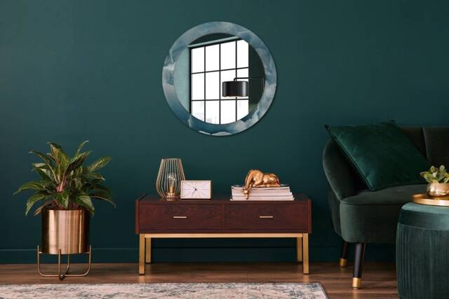 Blue Onyx Marble, Blue, Round Mirror Frame, Colorful, Glass Wall Art, Printed - image 1