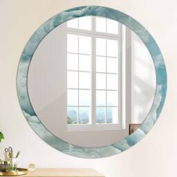 Blue Onyx Marble, Blue, Round Mirror Frame, Colorful, Glass Wall Art, Printed - thumbnail 4