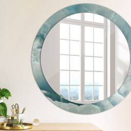 Blue Onyx Marble, Blue, Round Mirror Frame, Colorful, Glass Wall Art, Printed - thumbnail 2