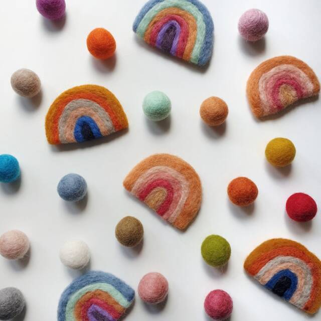 Bedroom Decor - Curtain Tie Backs Custom Rainbow Felt Ball Pom Holdbacks - image 1