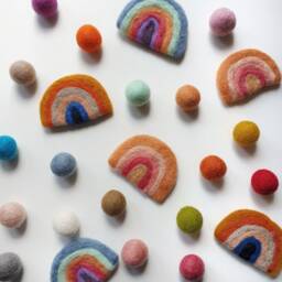 Bedroom Decor - Curtain Tie Backs Custom Rainbow Felt Ball Pom Holdbacks - thumbnail 1