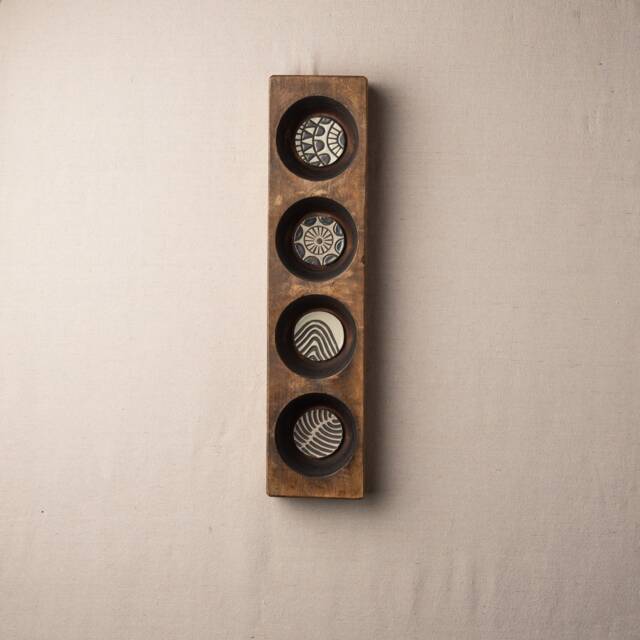 Ceramic Tile Wall Art, Vertical Or Horizontal, Wood Cheese Mold - Made To Order Black & White - image 1