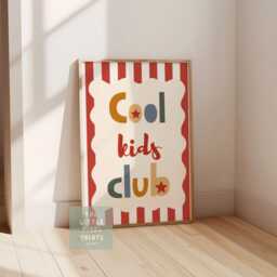 Cool Kids Club Print With Stripey Background, Scalloped Retro Bedroom Playroom - thumbnail 2
