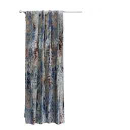 Artistic Ivory, Blue Printed Velvet Geometric Curtain Panels - Rod Pocket, Grommet, Box Pleat, Three Pinch Tab Top & Plain Ring Top - thumbnail 3