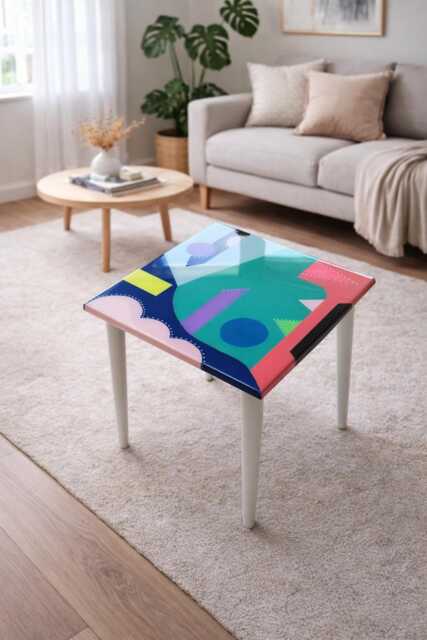 Small Colorful Furniture, Blue Abstract Resin Art Side Coffee Table - image 1