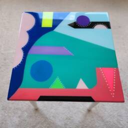 Small Colorful Furniture, Blue Abstract Resin Art Side Coffee Table - thumbnail 4