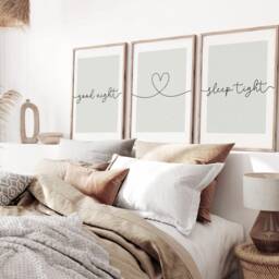 Bedroom Prints, Good Night Sleep Tight, Set Of 3, Neutral Print, Beige Home Love Above Bed Wall Art - thumbnail 3