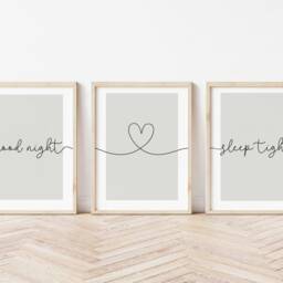 Bedroom Prints, Good Night Sleep Tight, Set Of 3, Neutral Print, Beige Home Love Above Bed Wall Art - thumbnail 2