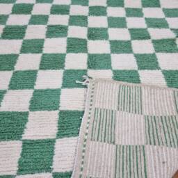 Hand Knotted Wool Moroccan Berber Rug, Light Green Checkered Area Rug - thumbnail 4