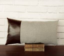 Dark Brown Faux Leather Lumbar Pillow Cover Modern Scandinavian Decor - thumbnail 1