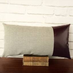 Dark Brown Faux Leather Lumbar Pillow Cover Modern Scandinavian Decor - thumbnail 2