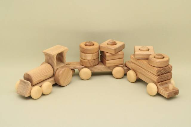 Wooden Building Blocks Stackable Train Classic Constructor Natural Educational Waldorf Handmade Eco Toys - image 1