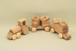 Wooden Building Blocks Stackable Train Classic Constructor Natural Educational Waldorf Handmade Eco Toys - thumbnail 1