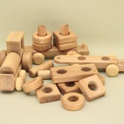 Wooden Building Blocks Stackable Train Classic Constructor Natural Educational Waldorf Handmade Eco Toys - thumbnail 4