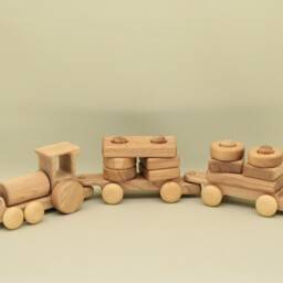 Wooden Building Blocks Stackable Train Classic Constructor Natural Educational Waldorf Handmade Eco Toys - thumbnail 2