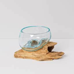 Blown Glass Small, Melted Glass, Molten Terrarium, Vase, Hand Recycled Succulent Planter, Office Decor, Birthday Gift - thumbnail 3