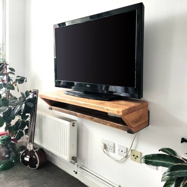 Wall Mounted Tv Console, Floating Television Stand, Wooden Media Shelf Organiser - image 1