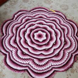 Crochet Flower Baby Blanket, Round Afghan, Burgundy Pink - thumbnail 2