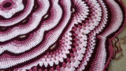 Crochet Flower Baby Blanket, Round Afghan, Burgundy Pink - thumbnail 4