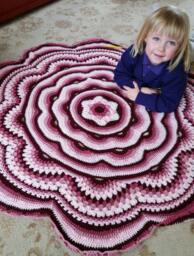 Crochet Flower Baby Blanket, Round Afghan, Burgundy Pink