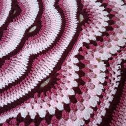 Crochet Flower Baby Blanket, Round Afghan, Burgundy Pink - thumbnail 3