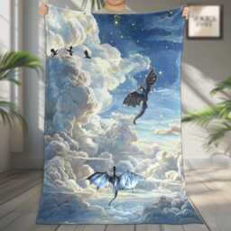 Fantasy Dragon Fly in Sky Fleece Blanket, Rider Basgiath War College Bookish Decor, Gift For Rebecca Yarros Fans - thumbnail 2
