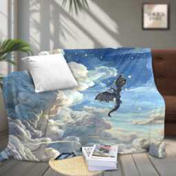 Fantasy Dragon Fly in Sky Fleece Blanket, Rider Basgiath War College Bookish Decor, Gift For Rebecca Yarros Fans - thumbnail 3