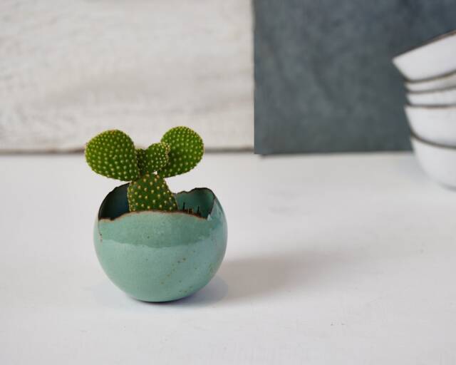Small Turquoise Modern Handmade Ceramic Planter With A Drainage Hole & Saucer - image 1