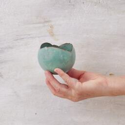 Small Turquoise Modern Handmade Ceramic Planter With A Drainage Hole & Saucer - thumbnail 2