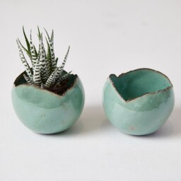 Small Turquoise Modern Handmade Ceramic Planter With A Drainage Hole & Saucer - thumbnail 3