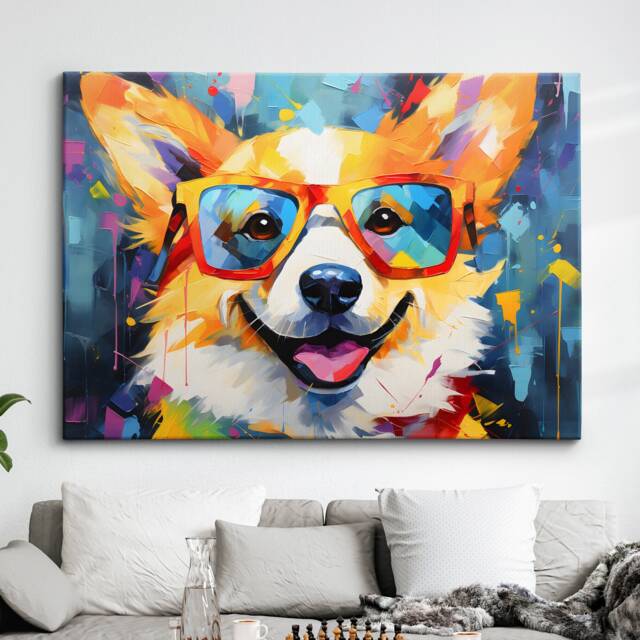 Corgi Fun Animal Dog Pet Lover Abstract Oil Painting Wall Art, Framed Canvas Poster Print, Home Kitchen Office Room Decor, Gifts - image 1